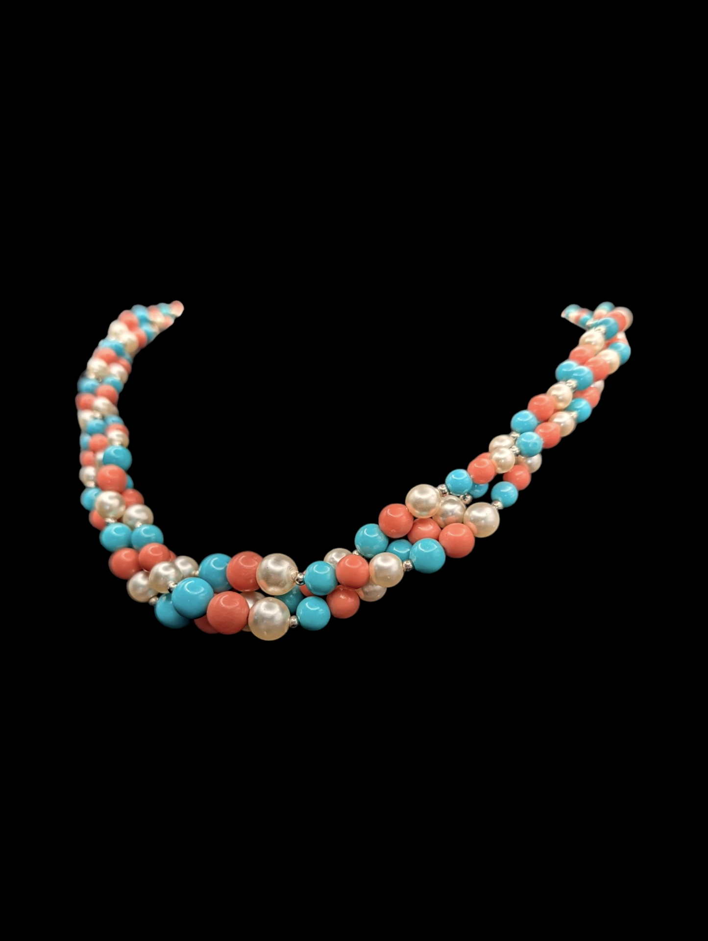 1950s Coral Pink and Robin's Egg Blue 3 Strand Pearl Necklace
