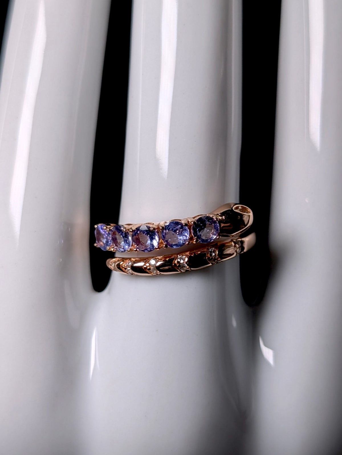 Vintage Inspired Egyptian Revival Genuine Tanzanite Snake Rose Gold over Sterling Wrap Ring