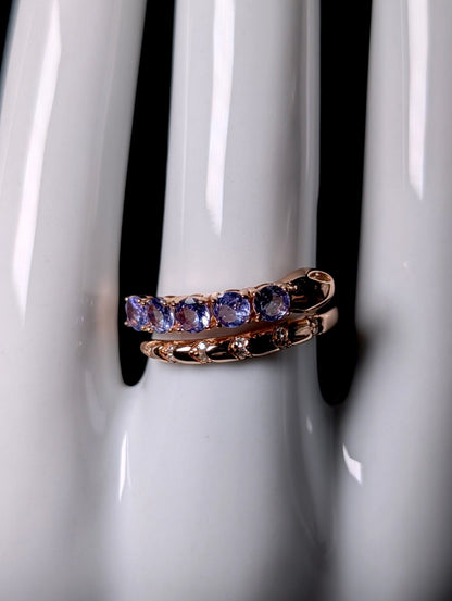 Vintage Inspired Egyptian Revival Genuine Tanzanite Snake Rose Gold over Sterling Wrap Ring