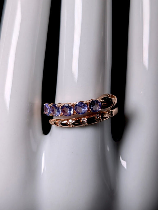 Vintage Inspired Egyptian Revival Genuine Tanzanite Snake Rose Gold over Sterling Wrap Ring