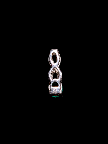 Vintage Oval Cut Genuine Green Emerald and White Zircon Sterling Silver Infinity Pendant