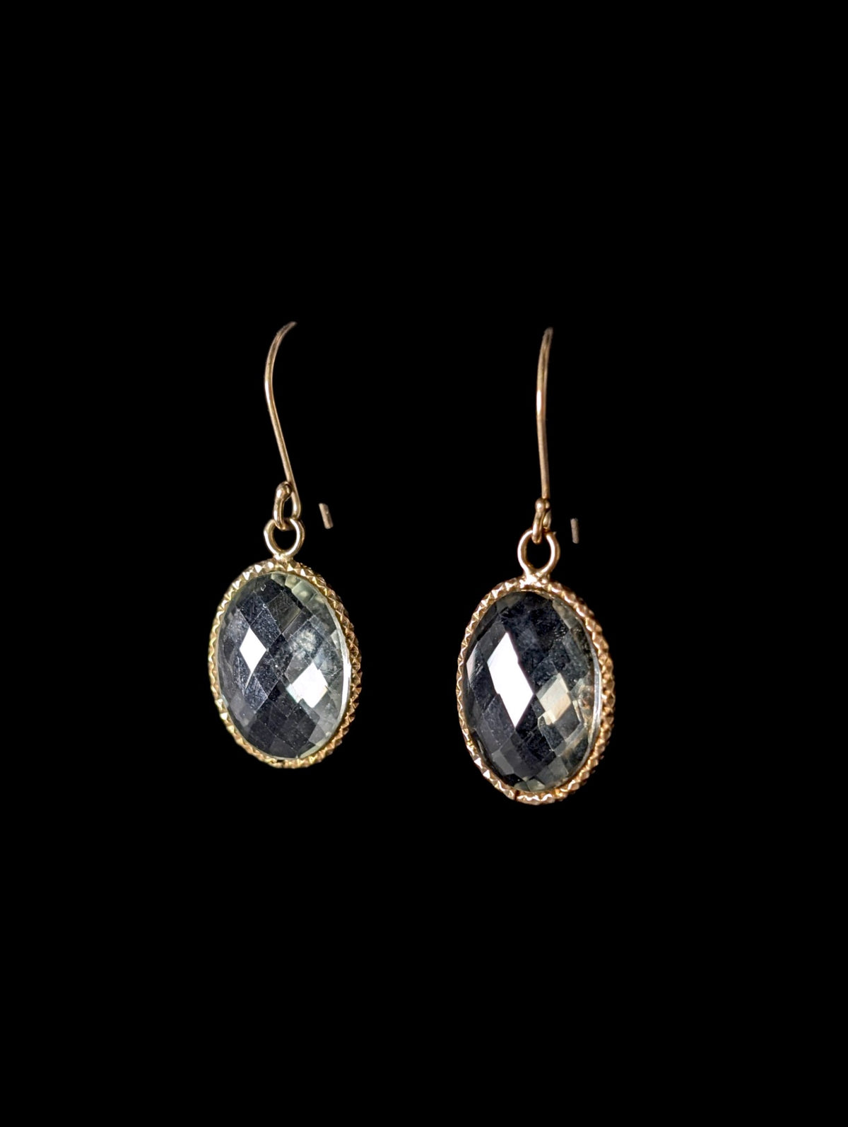 Vintage Rose Cut Genuine Green Amethyst Gold over Sterling Dangle Earrings