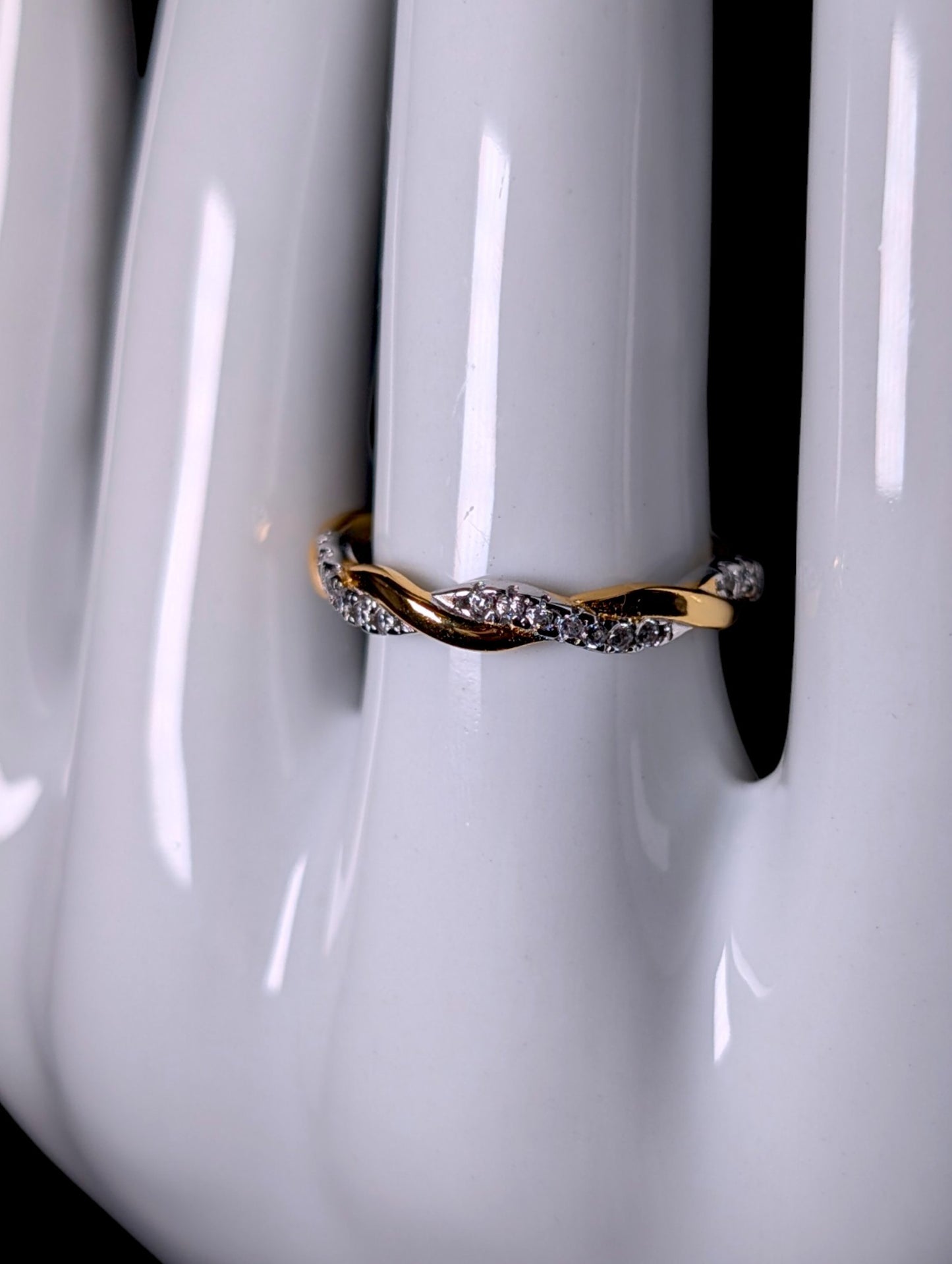 Vintage Twisted Gold and Silver Simulated Diamond Eternity Ring