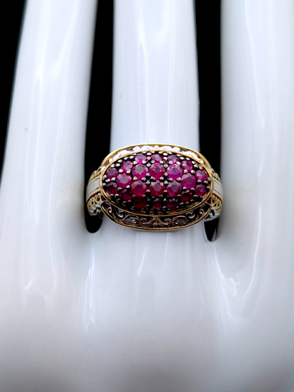 Vintage Inspired Gems En Vogue 18k Gold Filigree Palladium Silver Earth Mined Genuine Ruby East West Cluster Black Prong Sterling Ring