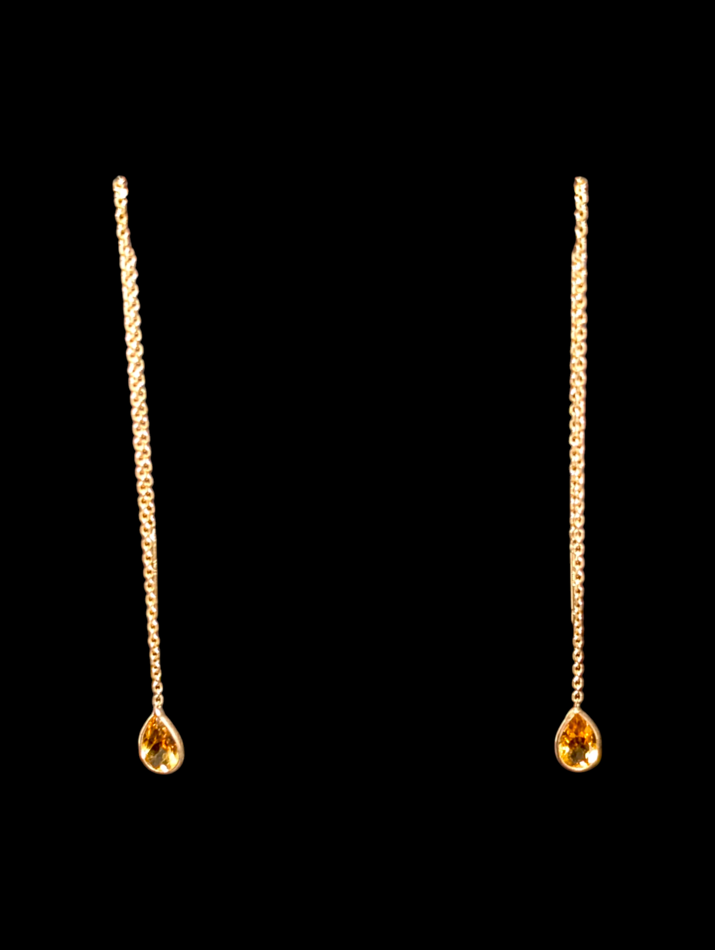 Vintage Threader Genuine Imperial Topaz Pear Cut 14k Yellow Gold Earrings