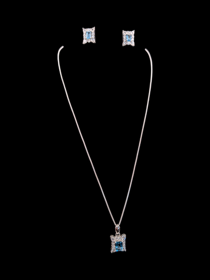 Vintage Genuine Sky Blue Topaz and Simulated Diamond Sterling Silver Necklace and Earrings Set in Original Box