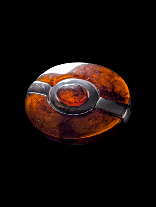 Vintage Oval Lucite Tortoise Shell and Silver Toned Brooch Pin