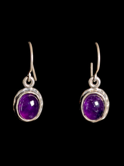 Vintage Silpada Oval Bezel Genuine Amethyst Sterling Silver Dangle Earrings