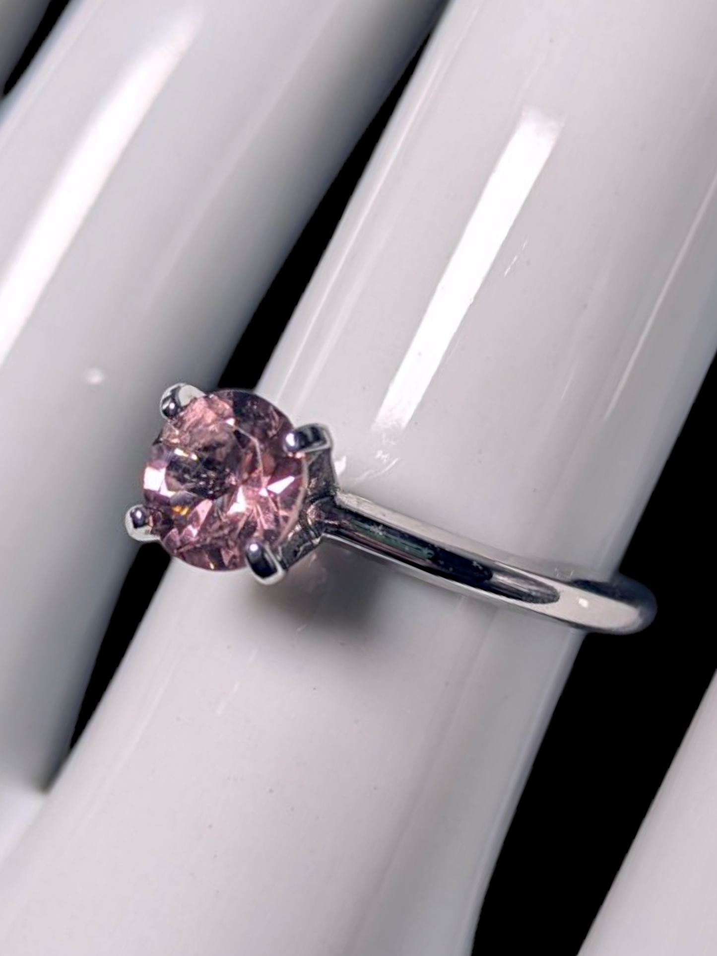 Vintage Esposito Round Brilliant Cut Simulated Pink Diamond Solitaire Dainty Sterling Silver Ring