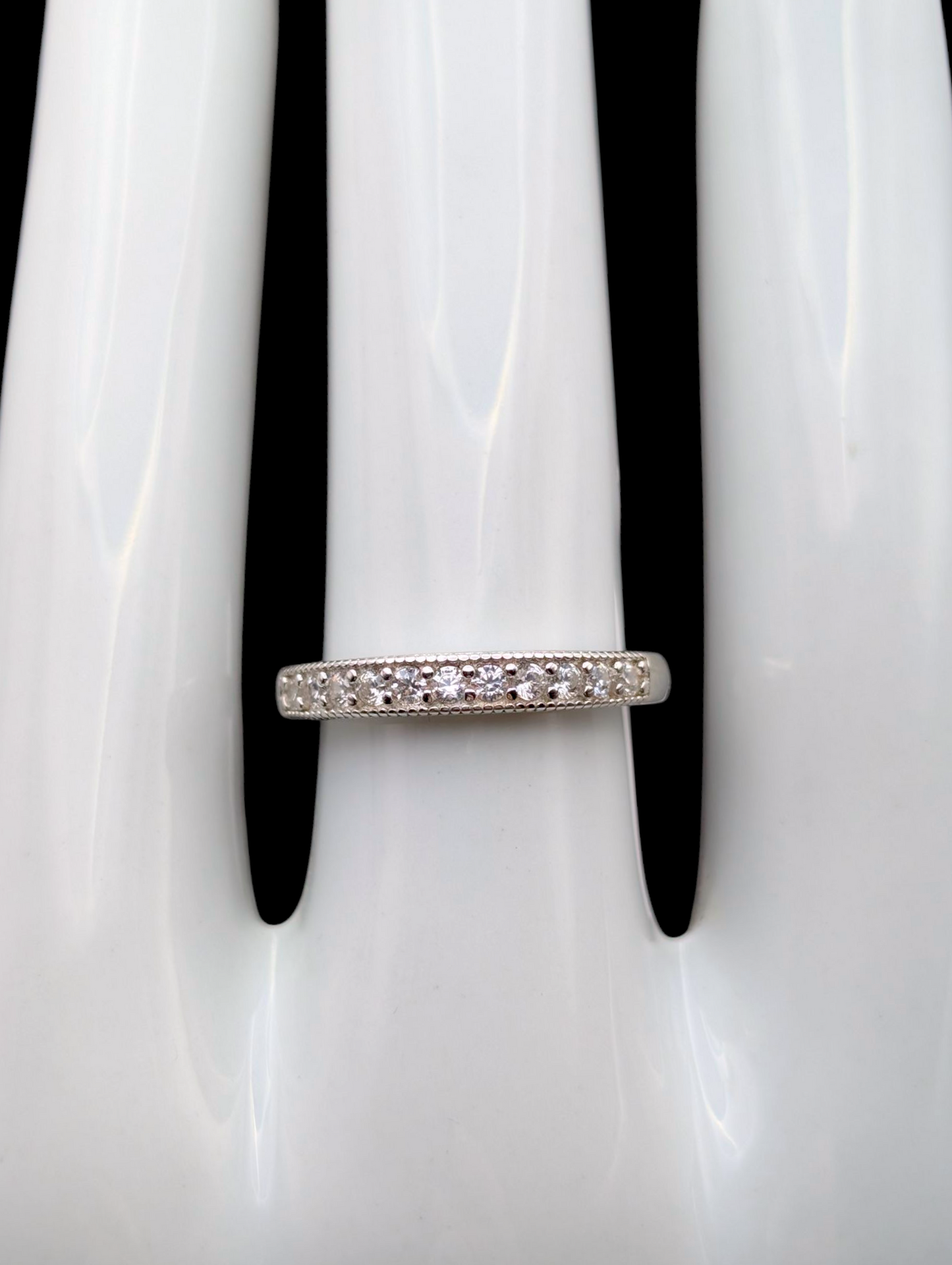 Vintage Channel Set Simulated Diamond Band Sterling Silver Vacation Ring