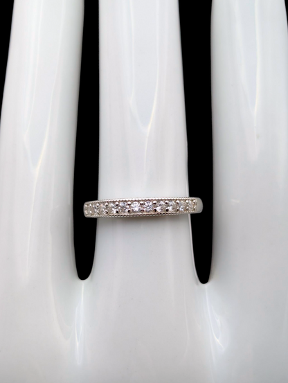 Vintage Channel Set Simulated Diamond Band Sterling Silver Vacation Ring