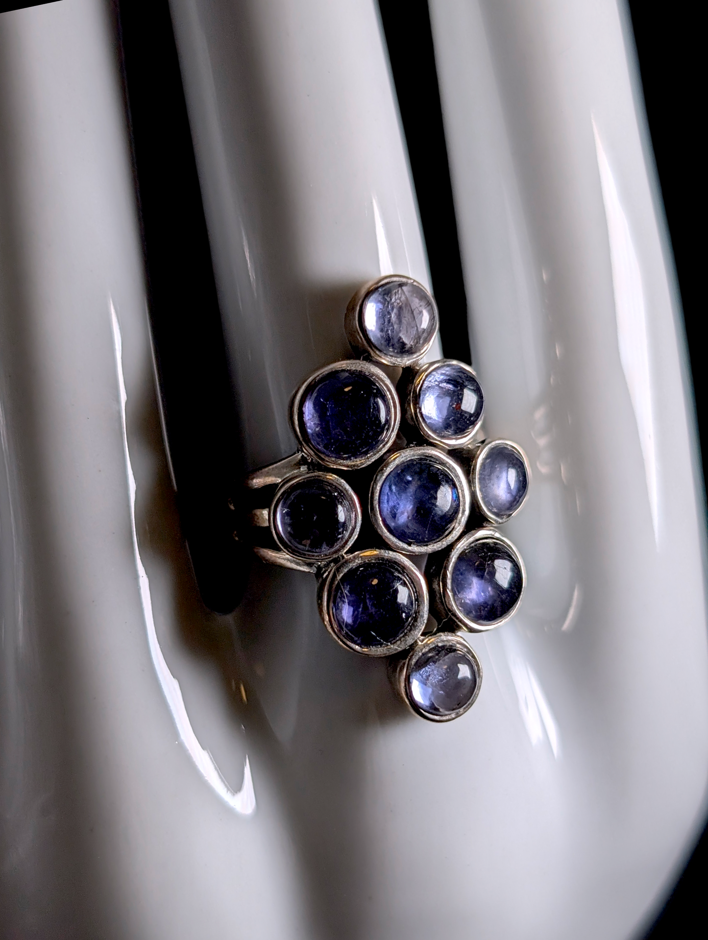 Vintage Bezel Set Cluster Earth Mined Genuine Tanzanite Sterling Silver Mod Ring
