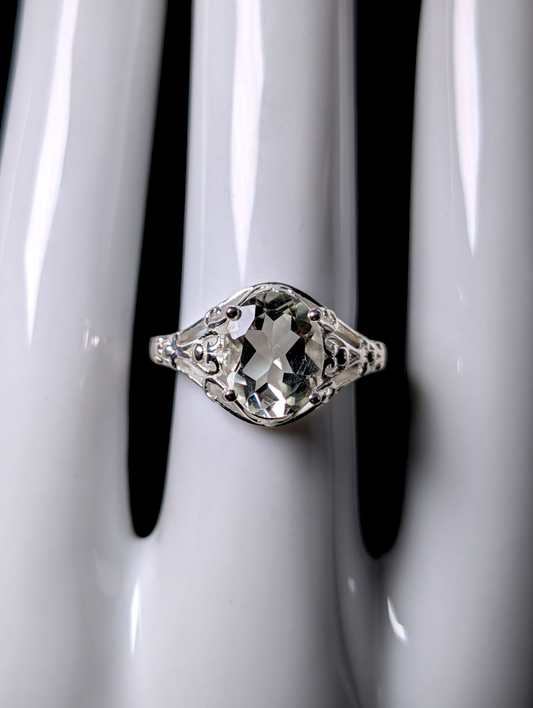 Vintage Oval Cut Genuine Pale Blue Aquamarine Solitaire Sterling Silver Filigree Ring