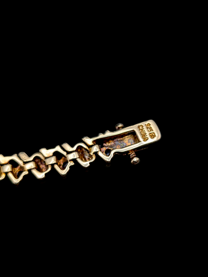 Vintage Genuine Royal Blue Sapphire and Diamond Accent 18k Yellow Gold Vermeil Tennis Bracelet
