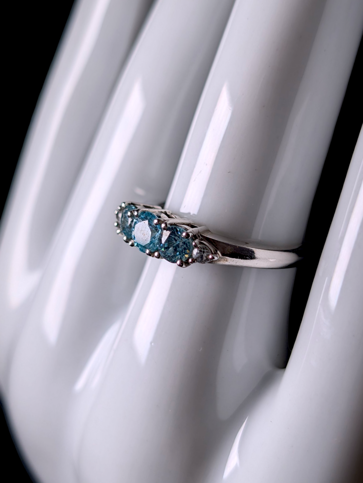 Vintage Dainty Round Cut Genuine Swiss Blue and White Topaz Sterling Silver Ring