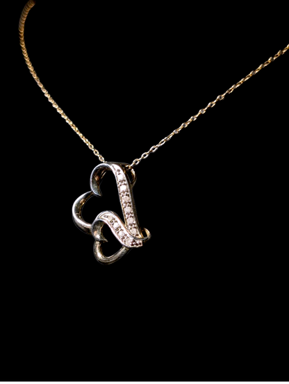 Vintage Double Heart Genuine Diamond 18k Gold over Sterling Silver Pendant