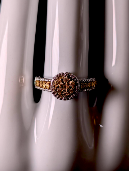 Vintage Sparkling Genuine Yellow and White Diamond Illusion Sterling Silver Engagement Ring