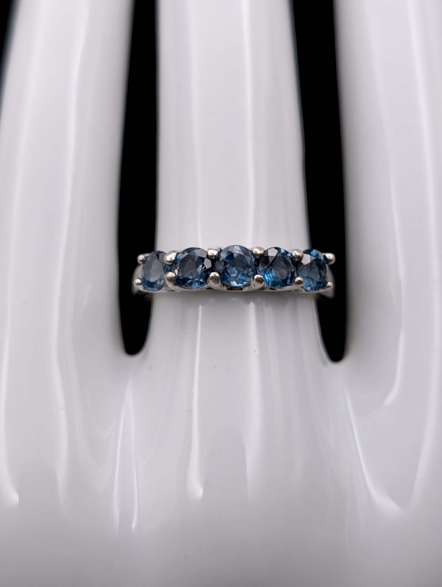 Vintage 5 Stone London Blue Sapphire Sterling Silver Ring