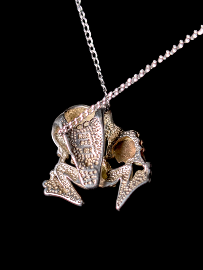 Black Hills Gold Frog Holding Grape Leaves Slider 12k Gold and Sterling Silver Pendant
