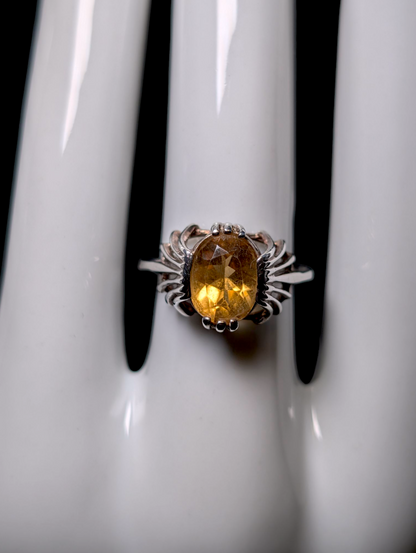 Vintage Joseph E. DeMarco Genuine Golden Citrine Solitaire Sterling Silver Ring