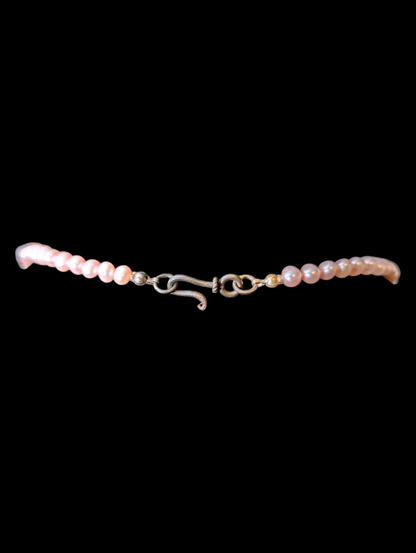 Vintage Dainty Genuine Pink Cultured Freshwater Pearl Oval Shaped Sterling Silver Necklace