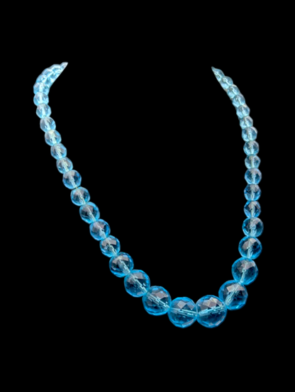 1950s Vintage Iridescent Faceted Graduating Blue Australian Crystal Choker Necklace
