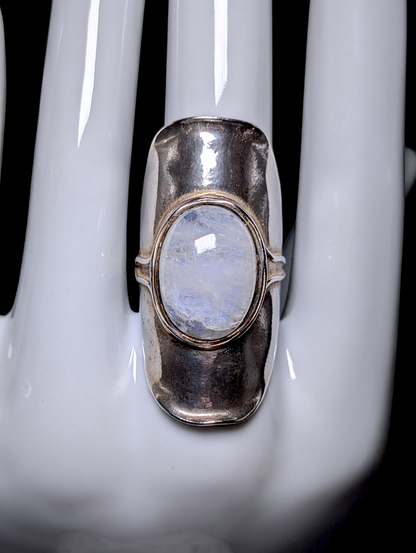 Vintage Designer Shablool Didae Genuine Moonstone Israel Sterling Silver Shield Ring