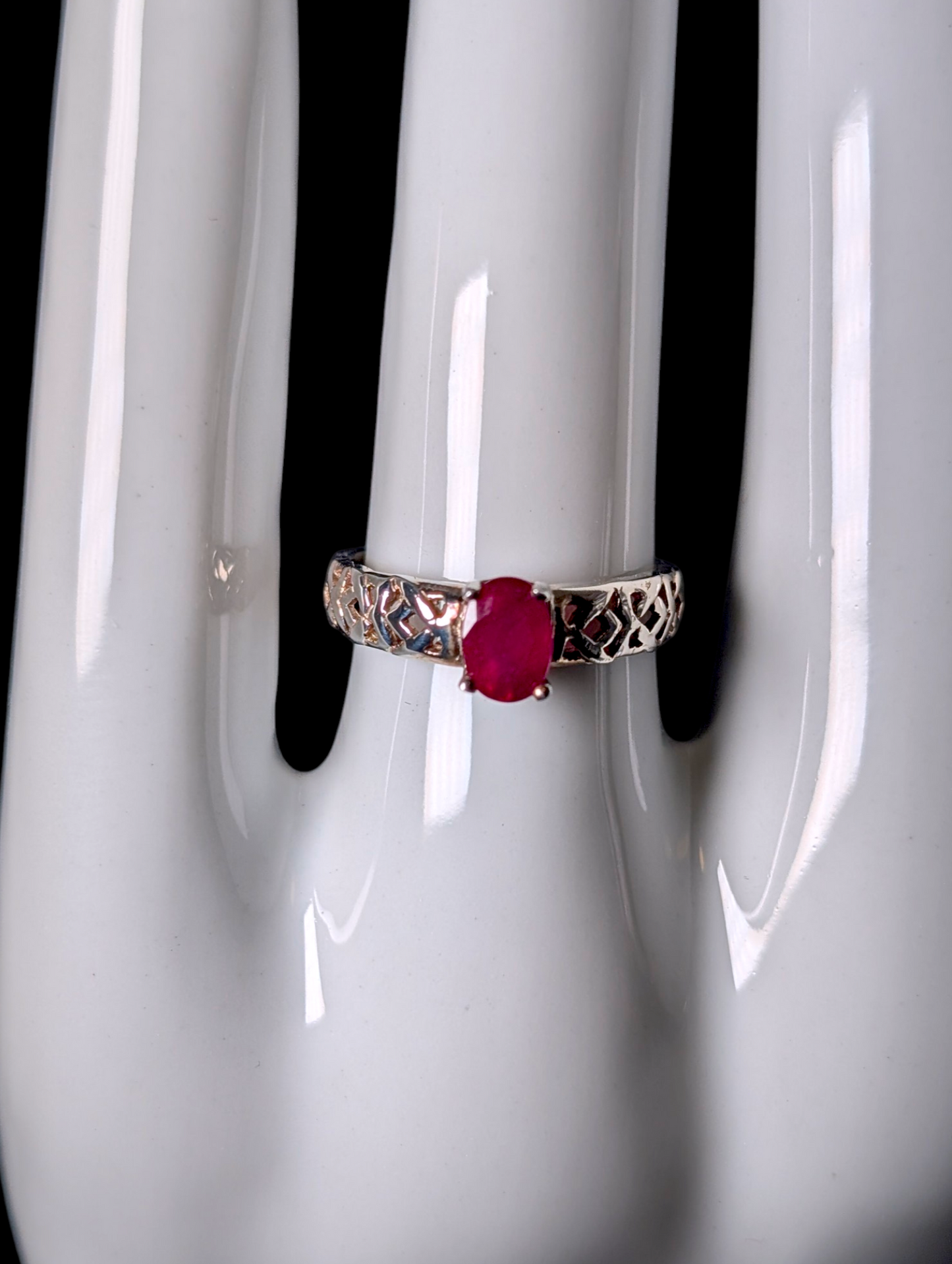 Vintage Oval Cut Genuine Ruby Solitaire with Celtic Love Knot Filigree 14kt Yellow Gold over Sterling Silver Ring