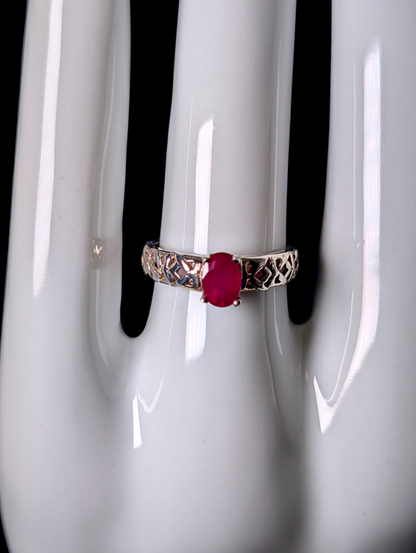 Vintage Oval Cut Genuine Ruby Solitaire with Celtic Love Knot Filigree 14kt Yellow Gold over Sterling Silver Ring