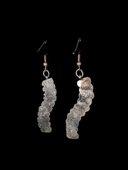 Vintage Southwest Style Wave Genuine Blue Fire Opal Sterling Silver Dangle Earrings