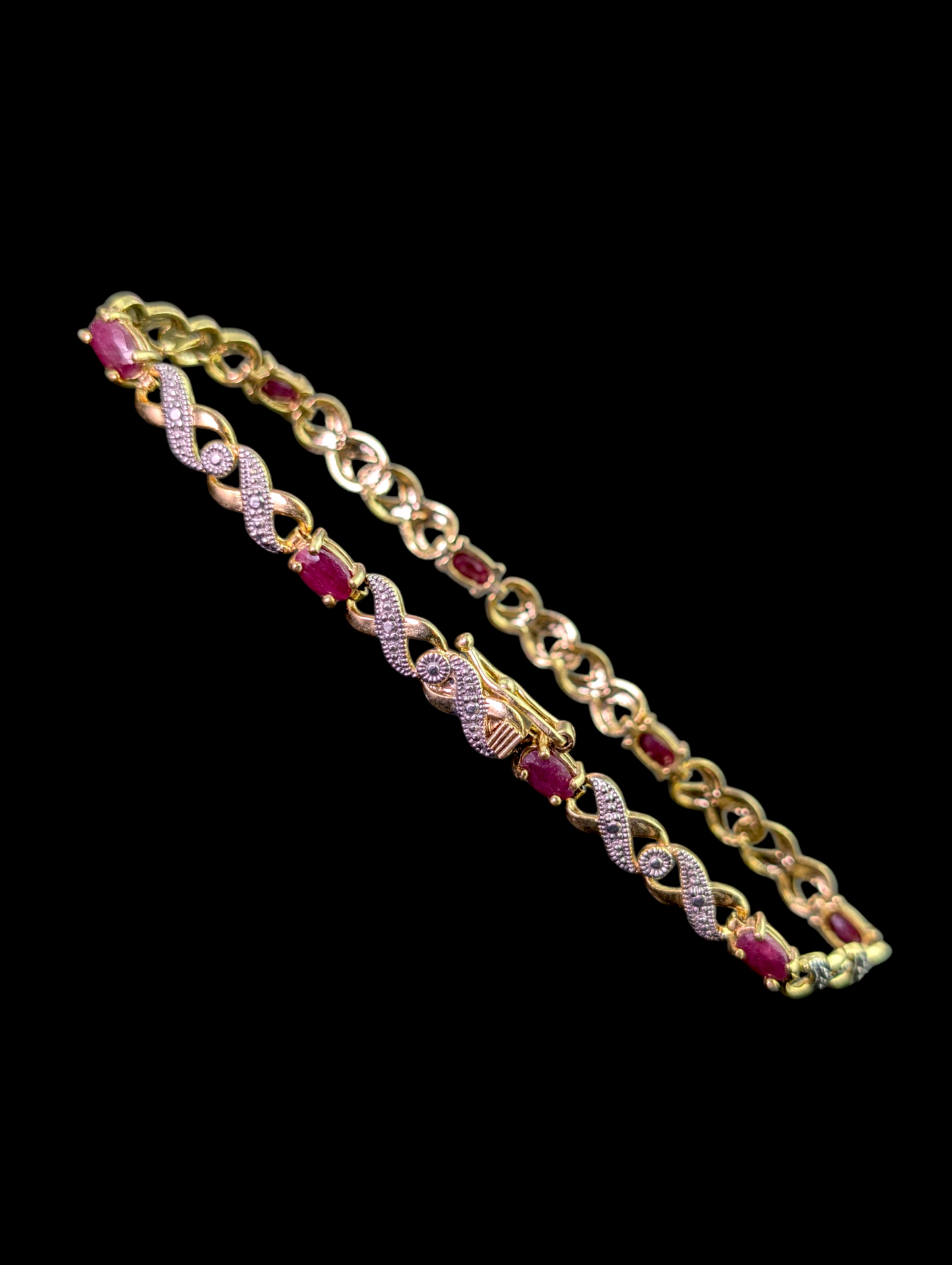 Vintage Oval Cut Earth Mined Genuine Ruby and Diamond Accent 18k Yellow Gold Vermeil Infinity Tennis Bracelet