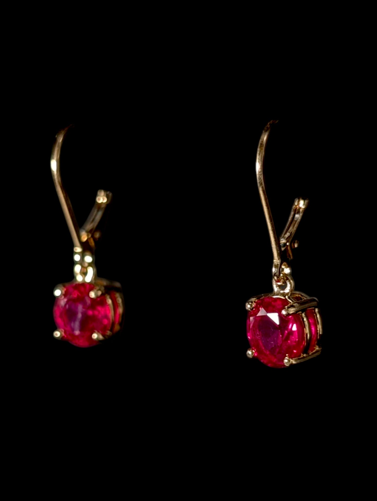 Vintage Round Cut Genuine Ruby Sterling 14k Yellow Gold Vermeil Dangle Earrings