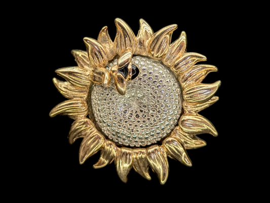 Vintage Liz Clairborne Sunflower and Bee Flower Brooch Pin