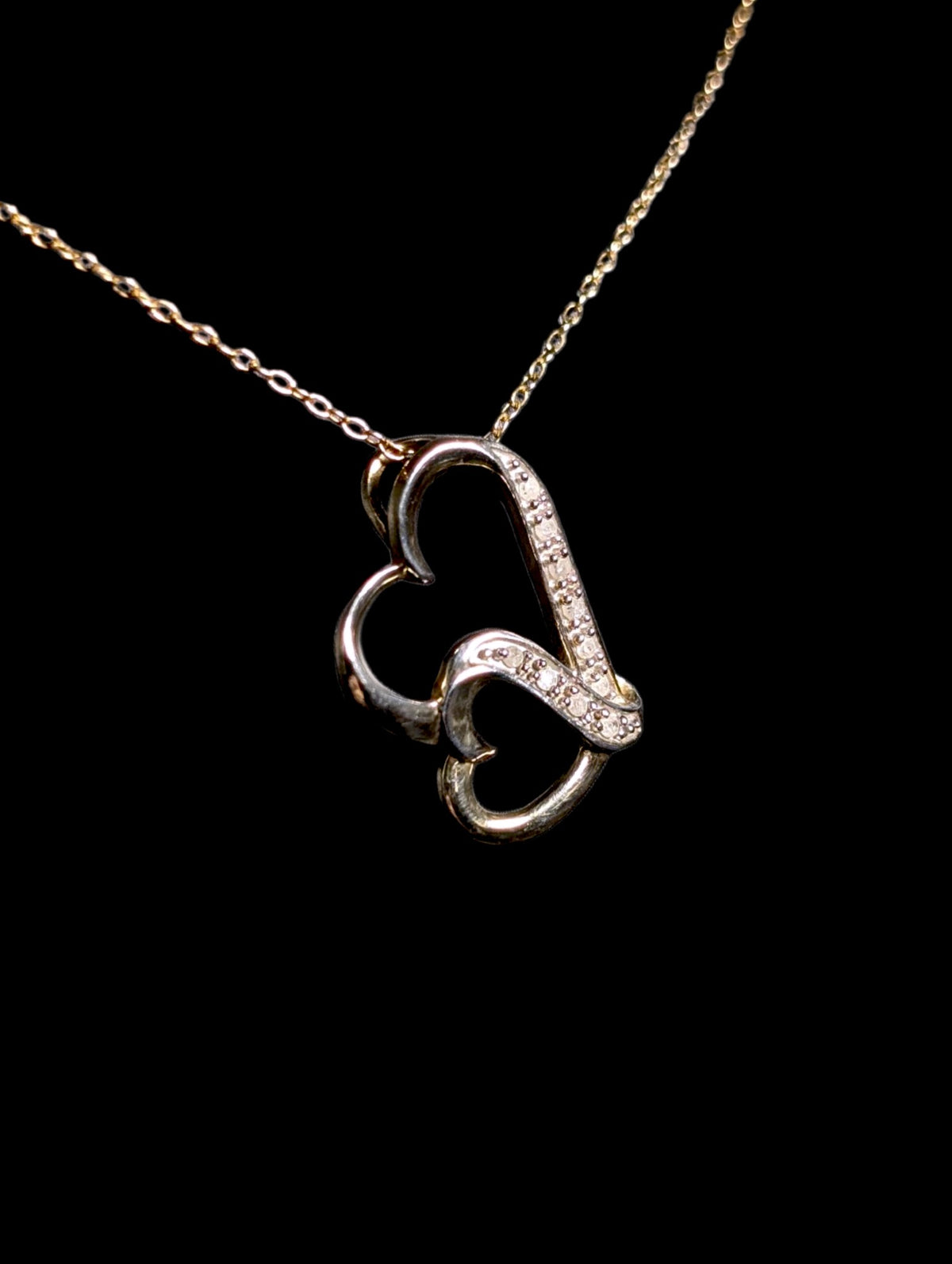 Vintage Double Heart Genuine Diamond 18k Gold over Sterling Silver Pendant