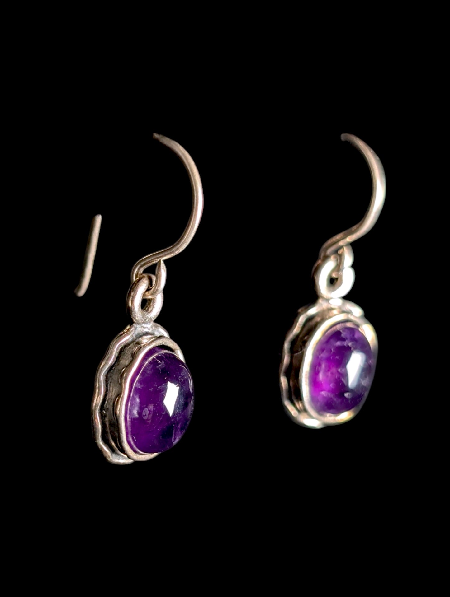Vintage Silpada Oval Bezel Genuine Amethyst Sterling Silver Dangle Earrings
