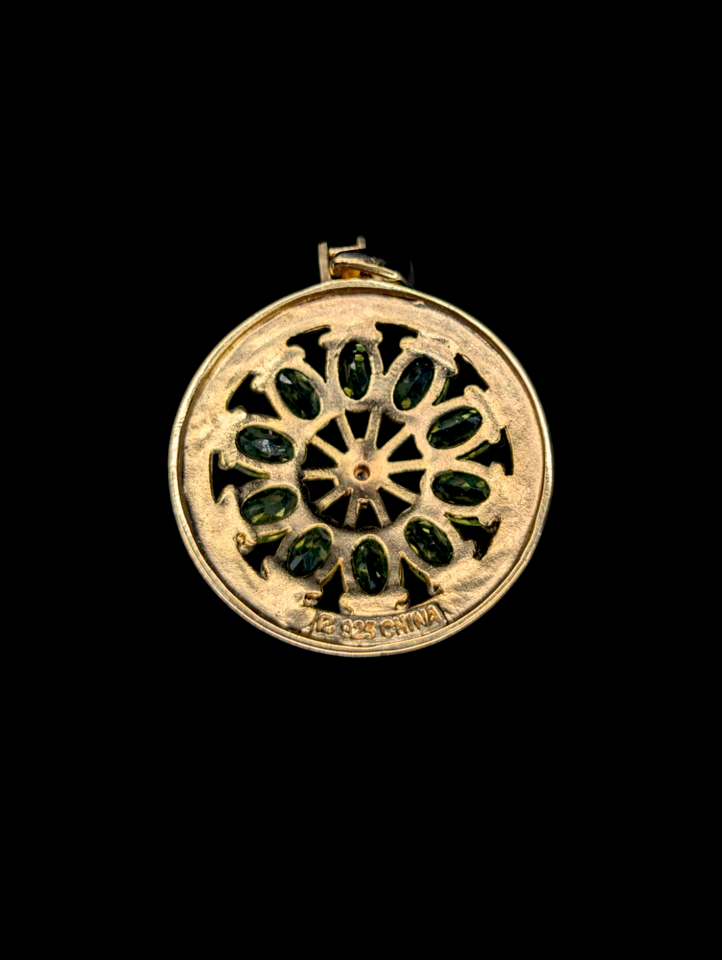 Vintage Genuine Peridot and Diamond 14k Gold Vermeil Round Pendant