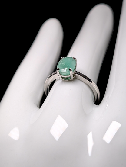 Vintage Oval Cut Earth Mined Genuine Emerald Solitaire Sterling Silver Ring
