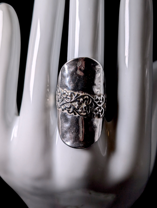 Vintage Israel Designer Shield Filigree Sterling Silver Statement Ring