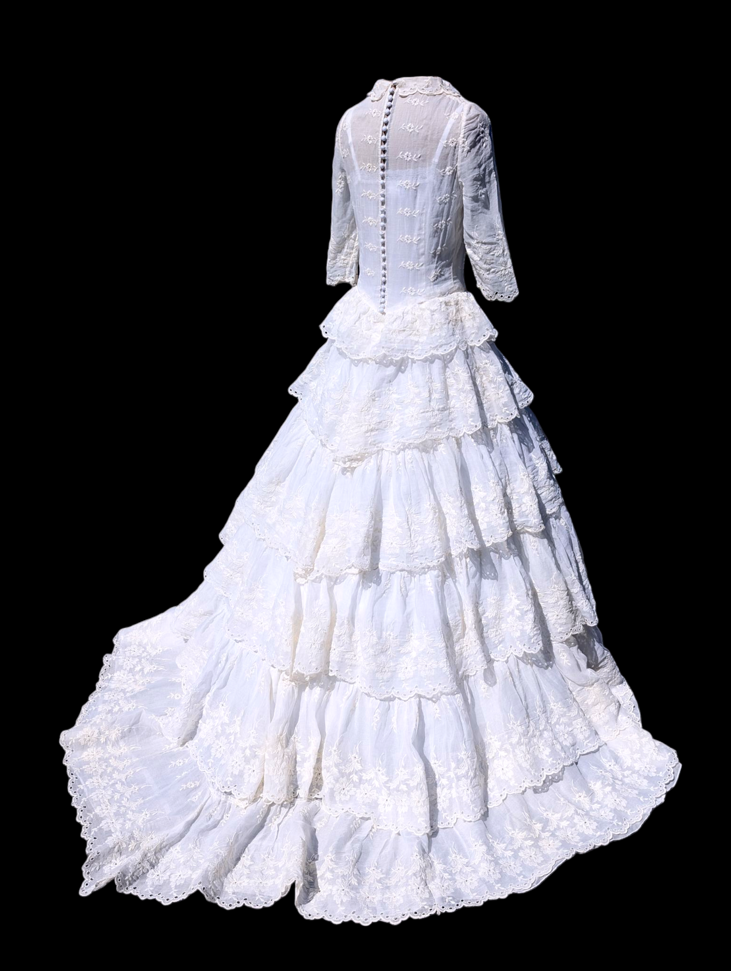 Vintage Eyelet Lace Multi Tiered Wedding Dress in White with Drop Wais HobbyBobbins Vintage Eyelet Lace Multi Tiered Wedding Dress in White with Drop Wais HobbyBobbins