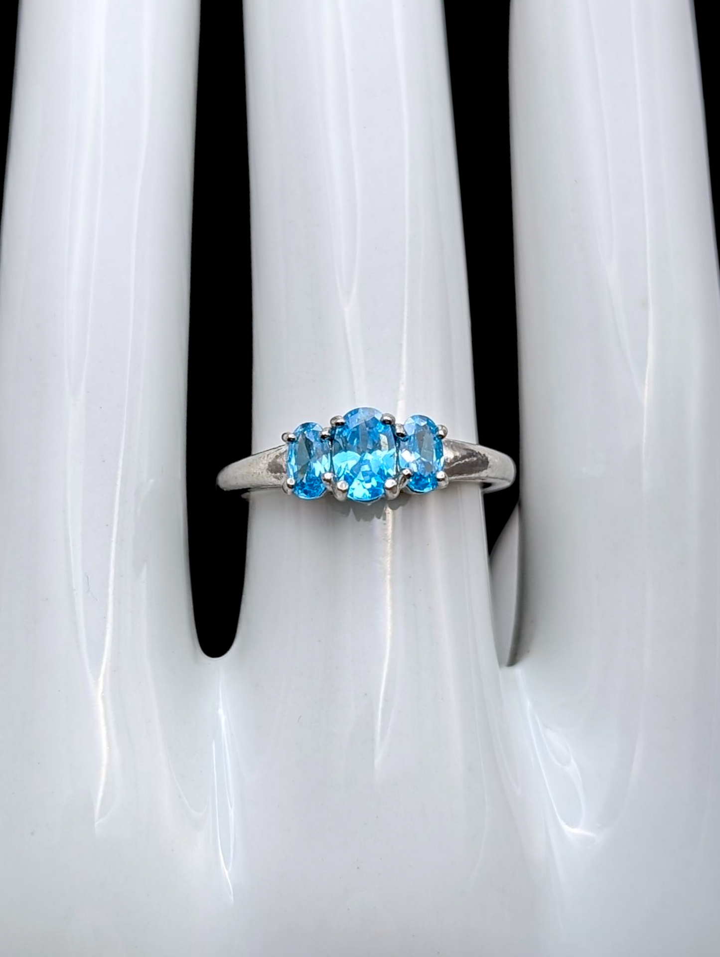 Vintage Dainty Trio Simulated Swiss Blue Topaz Sterling Silver Ring