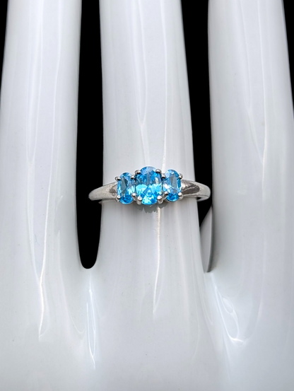 Vintage Dainty Trio Simulated Swiss Blue Topaz Sterling Silver Ring