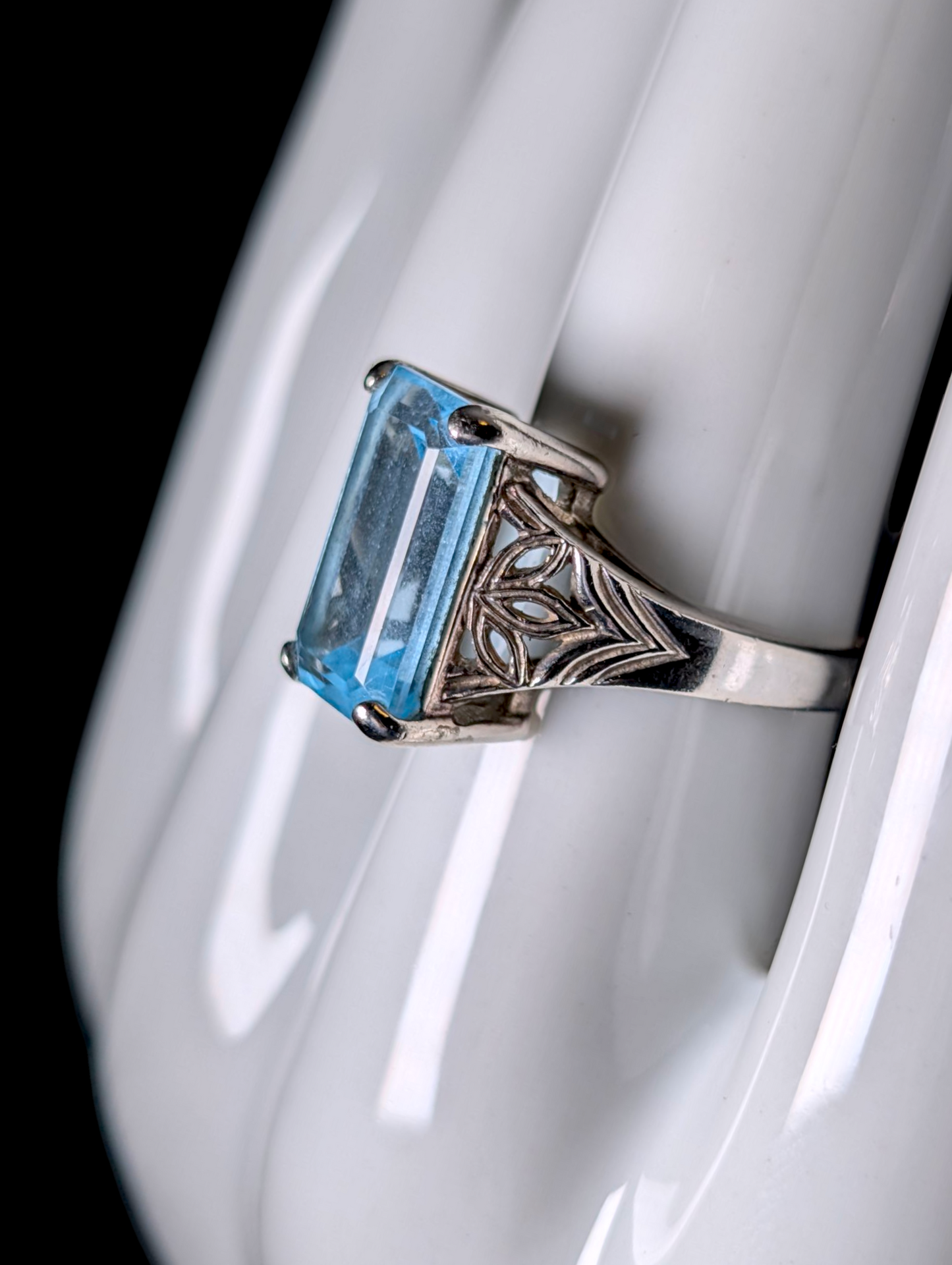 Vintage 6+ Carat Genuine Blue Topaz Sterling Silver Statement Ring