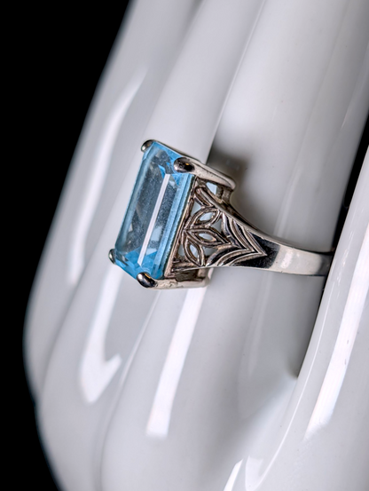 Vintage 6+ Carat Genuine Blue Topaz Sterling Silver Statement Ring