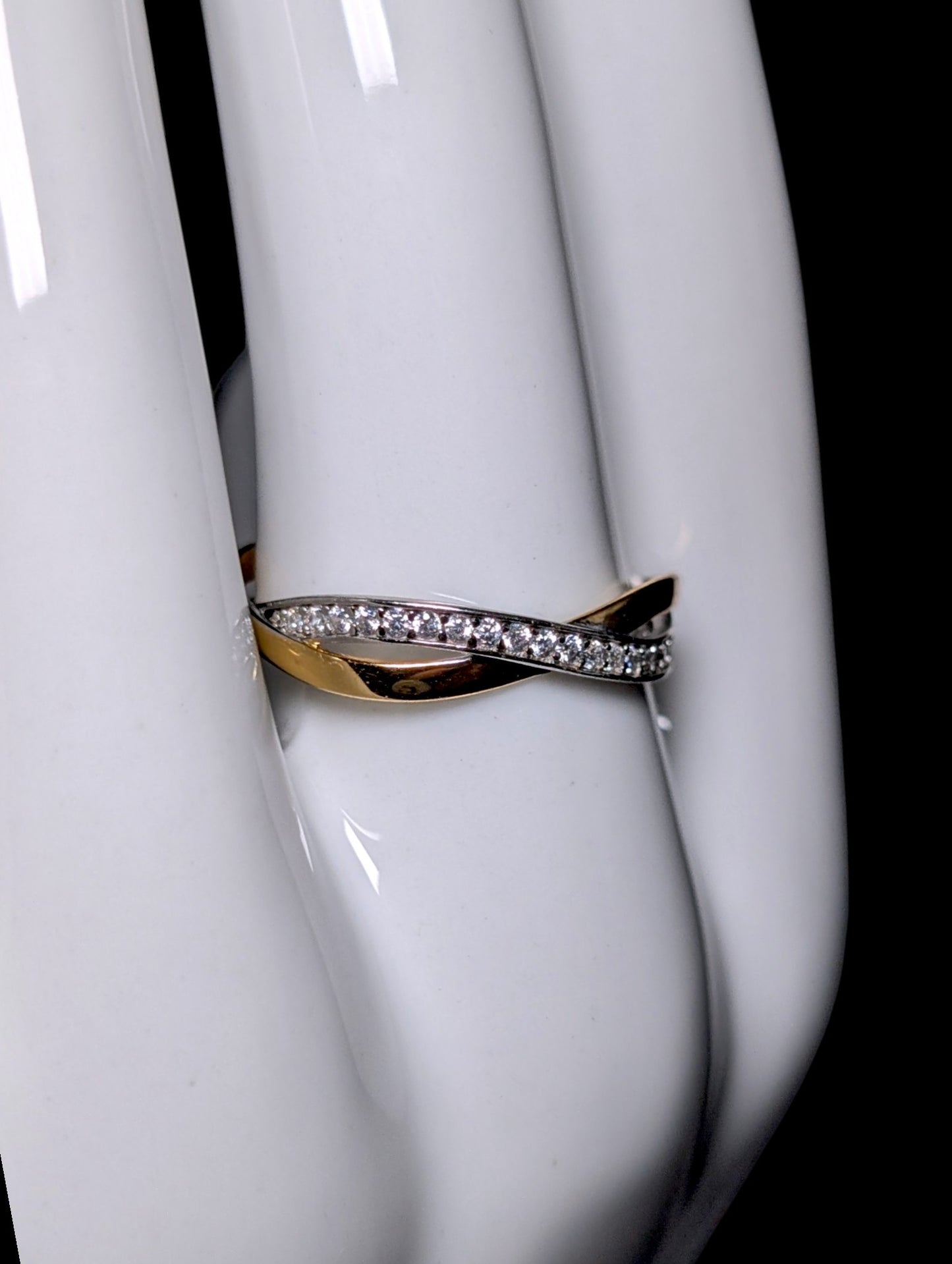 Vintage Open Twisted Gold and Silver Simulated Diamond Eternity Band Ring