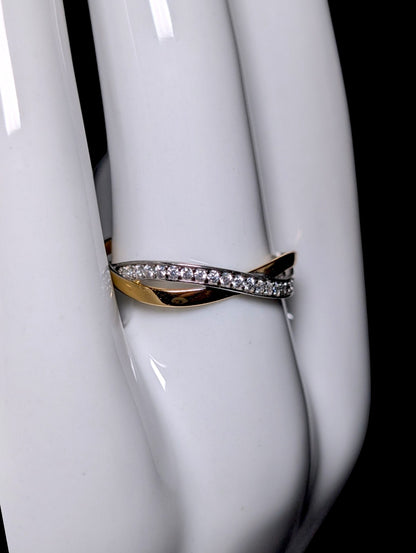 Vintage Open Twisted Gold and Silver Simulated Diamond Eternity Band Ring