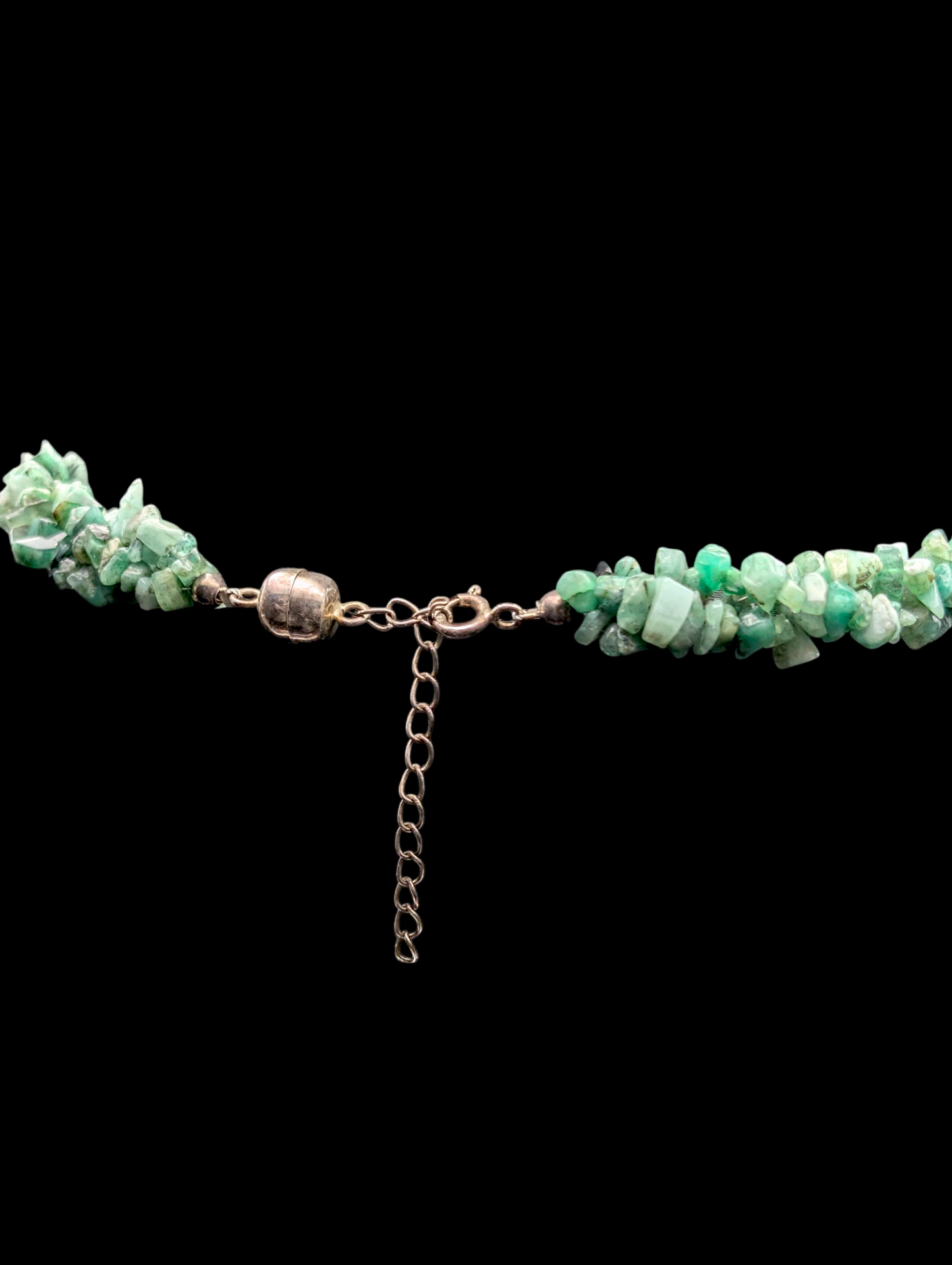 Vintage Earth Mined Genuine Emerald Gemstone Chip Sterling Silver Necklace
