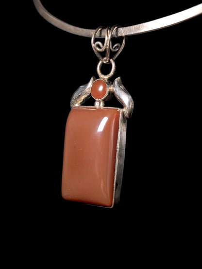 Vintage Egyptian Revival Genuine Carnelian Sterling Silver Pendant