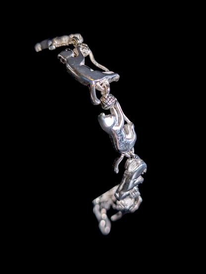 Vintage Cat's Chasing Yarn Sterling Silver Adjustable Link Bracelet with Lobster Clasp