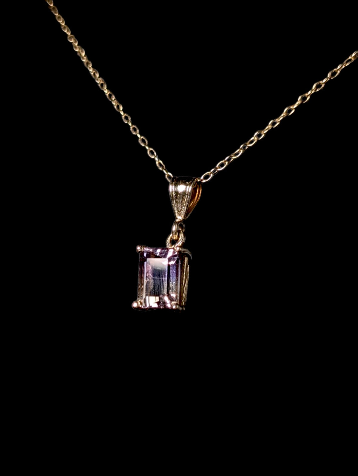 Vintage Emerald Cut Genuine Bi Color Ametrine 14k Yellow Gold Pendant