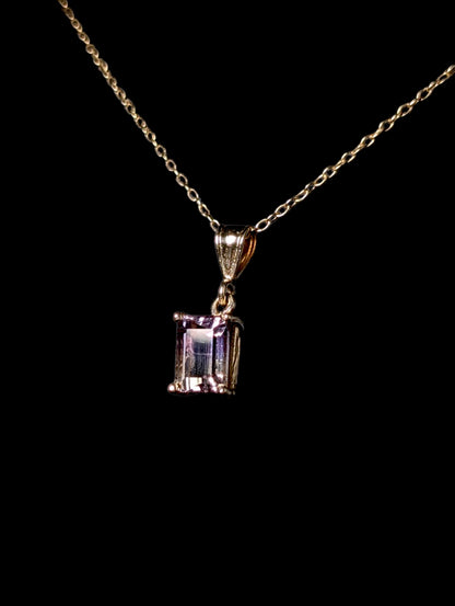 Vintage Emerald Cut Genuine Bi Color Ametrine 14k Yellow Gold Pendant
